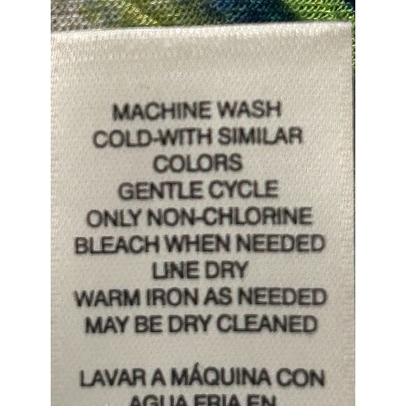 Chicos Top Womens Large 2 Blue Green Colorful Ikat Back Detail Bell Sleeve Rayon - Picture 10 of 11